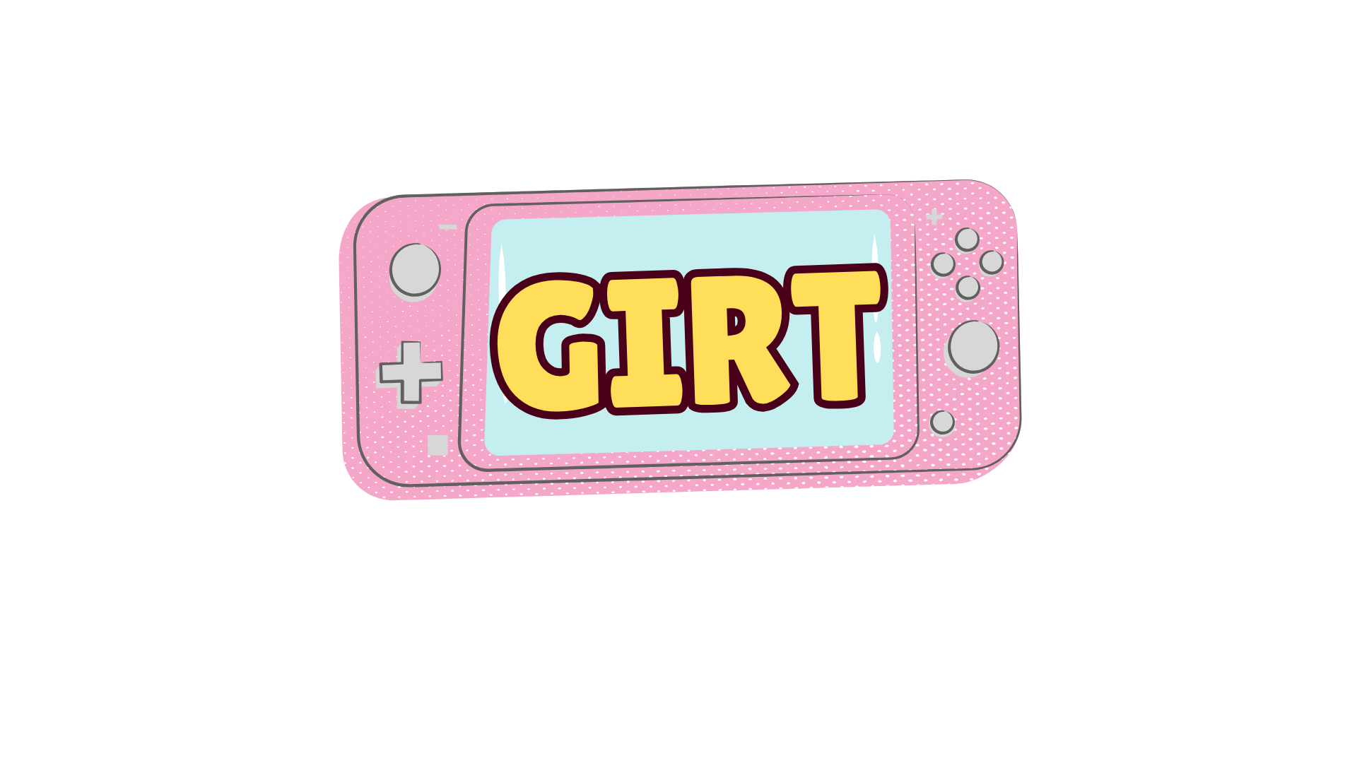 GIRT in yellow letters on a pink handheld game console