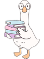Scholarly goose carrying pastel books